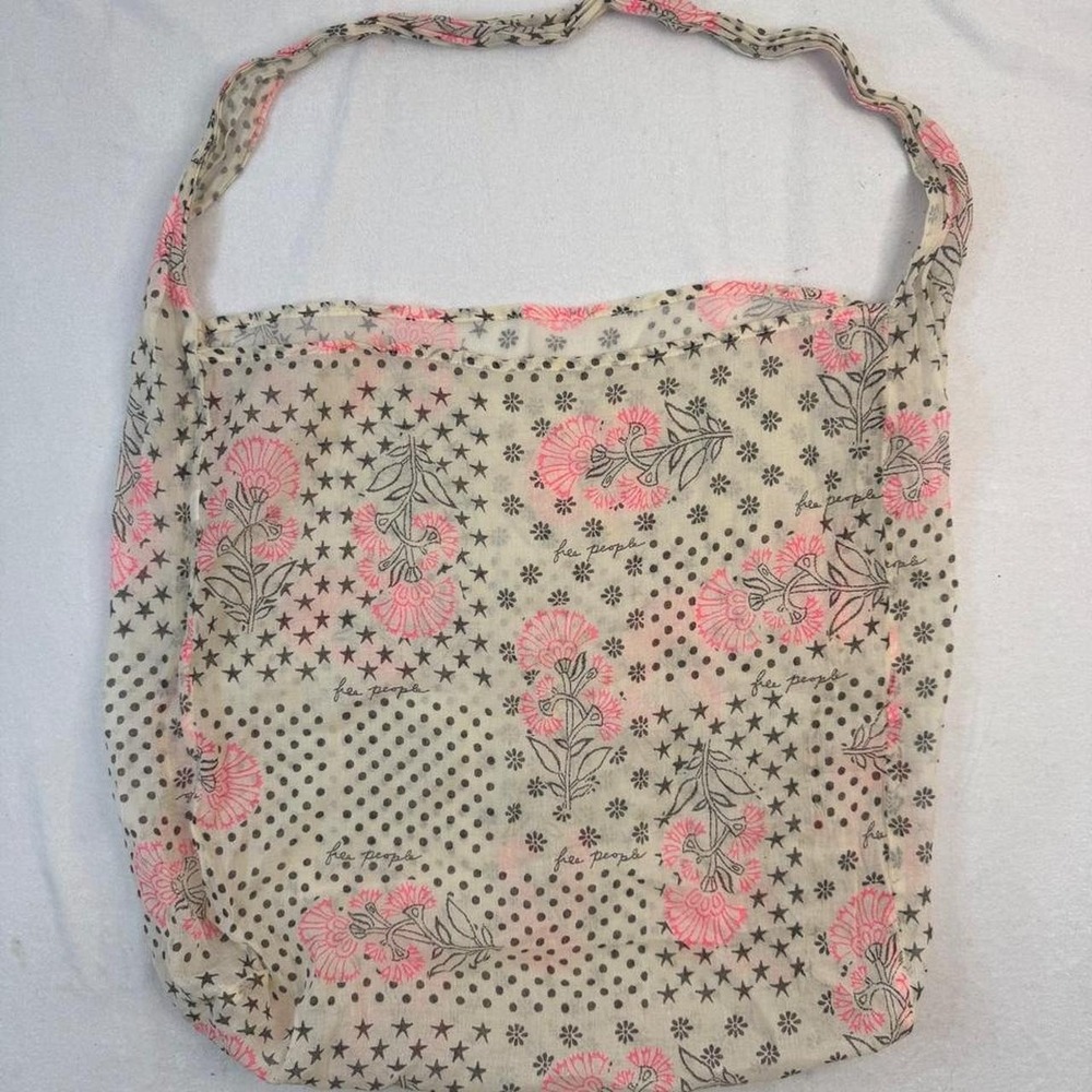 Free People Boho Tote Women Pink Floral Star Print Excellent Lightweight Bag
